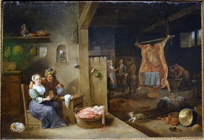Flemish Interior with Slaughtered Ox by David Teniers the Younger